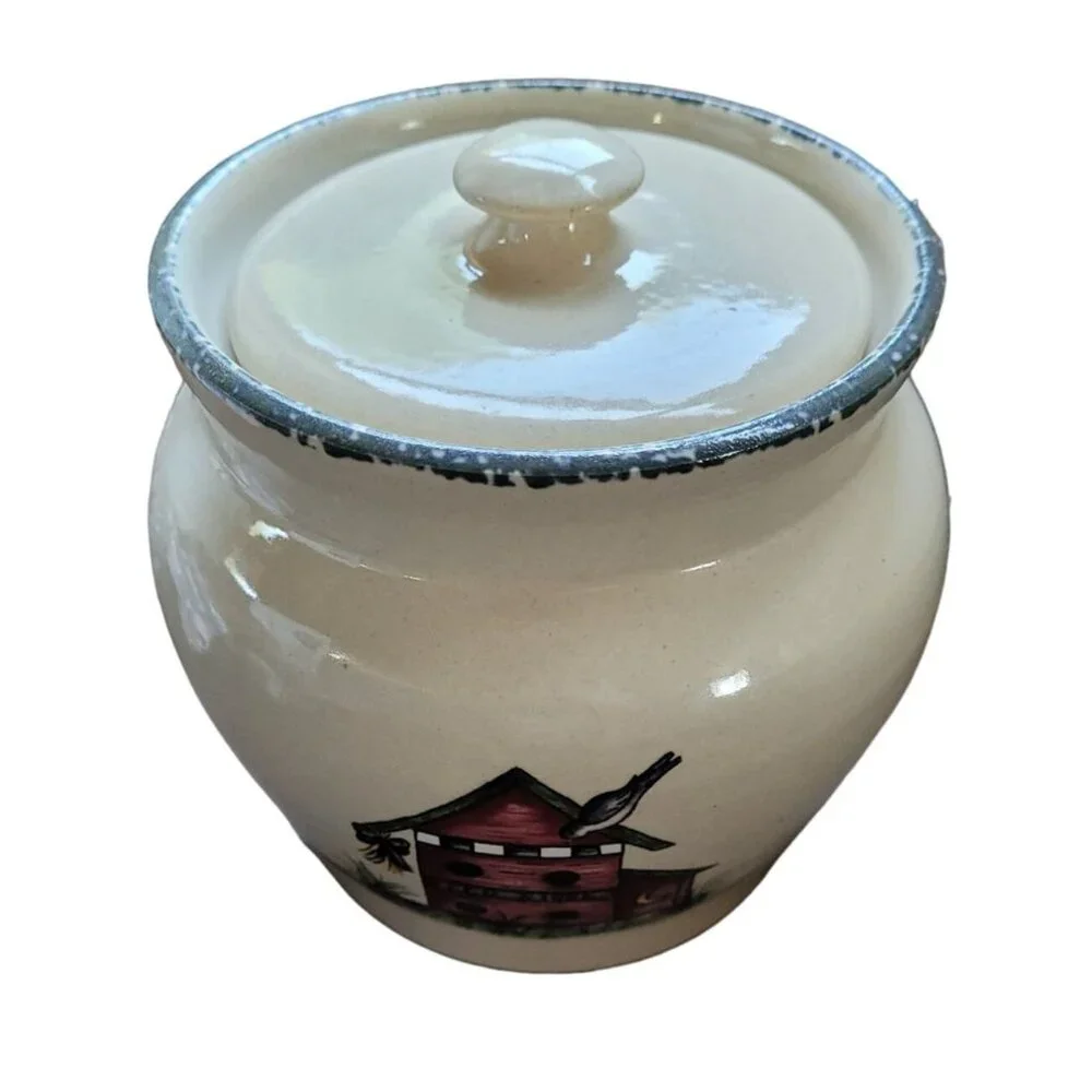 Home & Garden Party Covered Crock Birdhouse‎ Pot Cookie Jar Candy Vintage